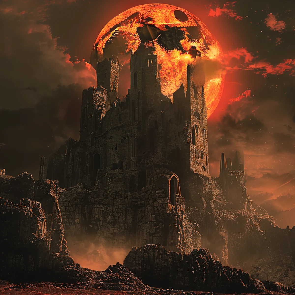 Rovine di un castello fantasy in stile dark